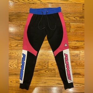 Black Pyramid Color Block Pink Black and Blue Spell Out Joggers - Size S